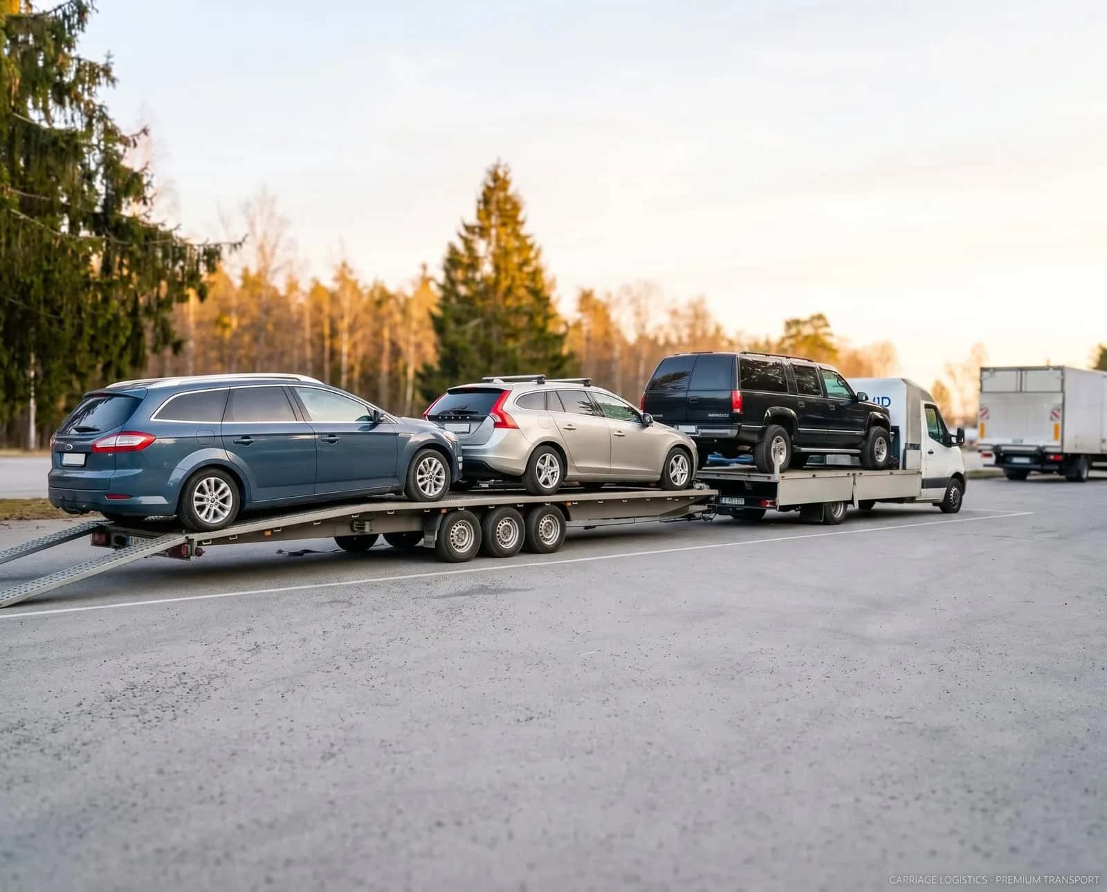 Car transporter loaded with several cars